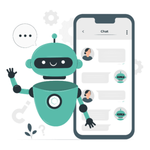 Winkender Chatbot vor einem Smartphone